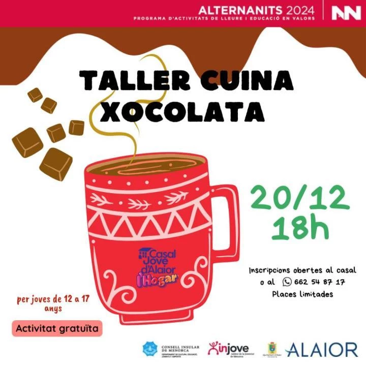 Imagen del evento Taller de cocina Chocolatada en Alaior y Cala en Porter