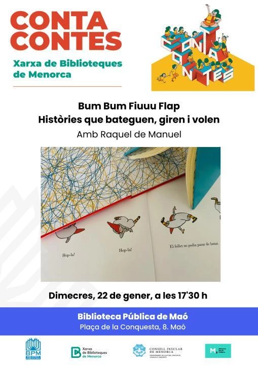 Imagen del evento Cuentacuentos: 'Bum, bum, fiuuu, flap: històries que bateguen, giren i volen'